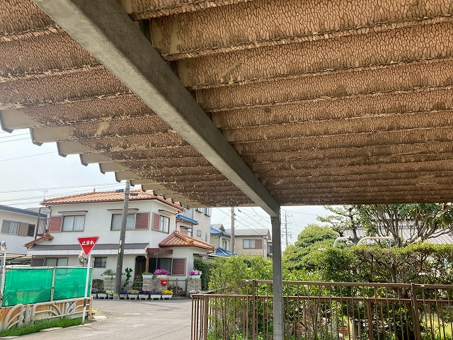 鉄骨に折板屋根が張られている